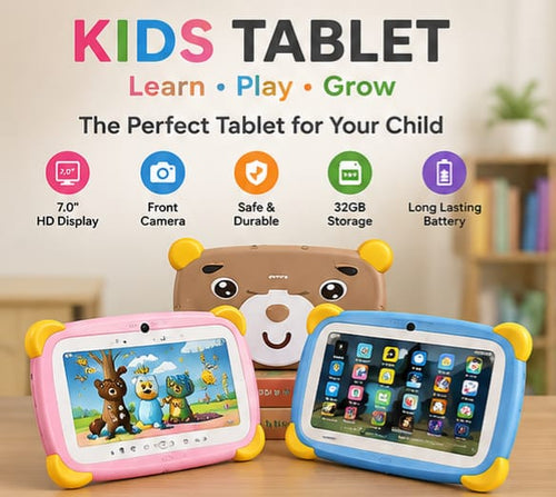 Kids Tablet 7" HD – 32GB Storage, Front Camera, Safe & Durable Design, Long-Lasting Battery
