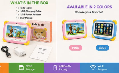 ds Tablet 7" HD – 32GB Storage, Front Camera, Safe & Durable Design, Long-Lasting Battery