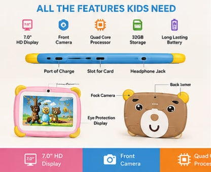 ds Tablet 7" HD – 32GB Storage, Front Camera, Safe & Durable Design, Long-Lasting Battery