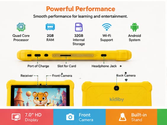 Kids Tablet 7" HD – Quad-Core, 2GB RAM, 32GB Storage, Wi-Fi, Android & Dual Camera