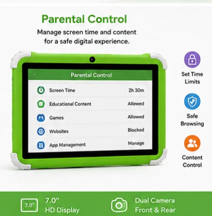 Kids Tablet 7" HD – Educational Learning, Fun Games, Durable Design & Long-Lasting Battery