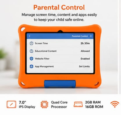 Kids Tab 7" IPS Kids Tablet – Quad-Core, 2GB RAM, 16GB ROM, Dual Camera & Parental Control