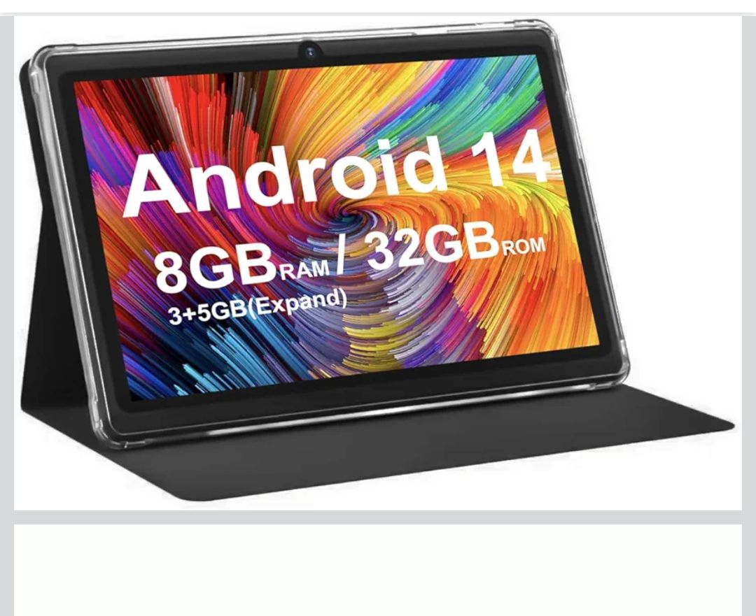 Android 14.0 Tablet 7", RAM 8GB(3+5Expand)+32GB ROM Tablets, Dual Camera, 1024 x 600 IPS Display Screen, 1TB Expand, Tablet with Case (Black)